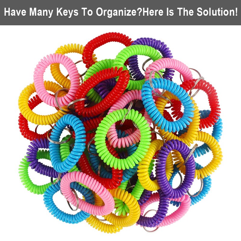 Heqishun 30 Pcs Wrist Coil Key Chain Bulk Spring Spiral Keychain Wrist Keychain Stretch Lanyard Keychain Rings - 6 Colors - Image 2